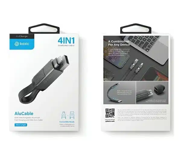 BAZIC ALUCABLE 4IN1 CHARGING CABLE 15CM | BLACK